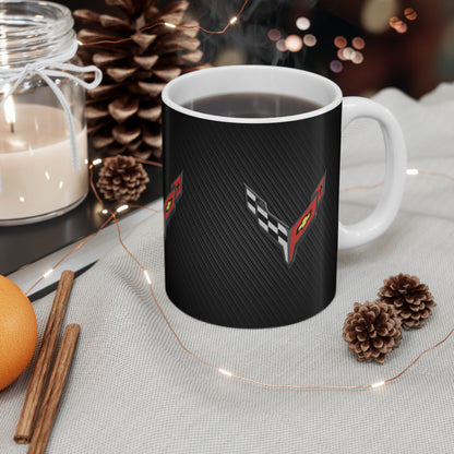 Corvette Coffee Mug - Corvette Ceramic Mug - 11oz. Coffee Mug - Chevy Corvette Mug - Microwave-Safe - Gift for Car Enthusiasts - C8 Logo