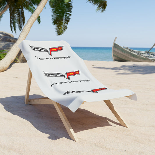 Corvette Beach Towel, C6 Corvette Gifts, Car Enthusiast Towel, Quick-Dry Towel, Corvette Logo, White Towel, Car Guy Gifts