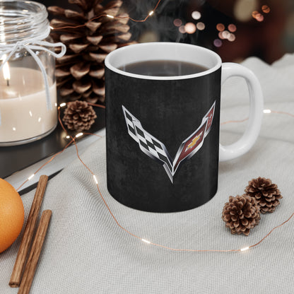 Corvette Coffee Mug - Corvette Ceramic Mug - 11oz. Coffee Mug - Chevy Corvette Mug - Microwave-Safe - Gift for Car Enthusiasts - C7 Logo