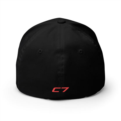 Corvette C7 Custom Silhouette Baseball Cap, Flexfit Hat, Stretchy Band, Black Hat, Corvette Gear, Embroidery