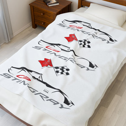Corvette C3 Stingray White Blanket, Stingray Corvette Gifts, Soft Blankets, Corvette Logo, Velveteen Blanket, Car Guy Gifts, Car Girl Gifts