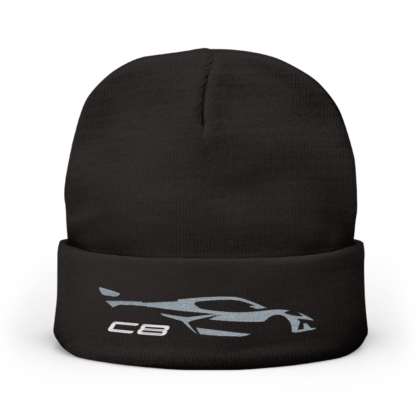Corvette Grey C8 Embroidery Winter Beanie, Knitted Hat, Cozy Cap, Outdoor Accessory, Unisex, Gift for Him, Gift for Her