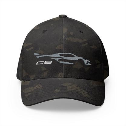 Corvette Grey C8 Silhouette Baseball Cap, Flexfit Hat, Stretchy Band, Black Hat, Corvette Gear, Embroidery