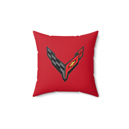 Corvette C8 Throw Pillow, Home Accessories, Mancave Decor, Man Cave, Square Pillow, Polyester, Couch and Bedding, C8 Logo, C8 Emblem