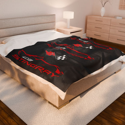 Corvette C3 Stingray Black Blanket, Stingray Corvette Gifts, Soft Blankets, Corvette Logo, Velveteen Blanket, Car Guy Gifts, Car Girl Gifts
