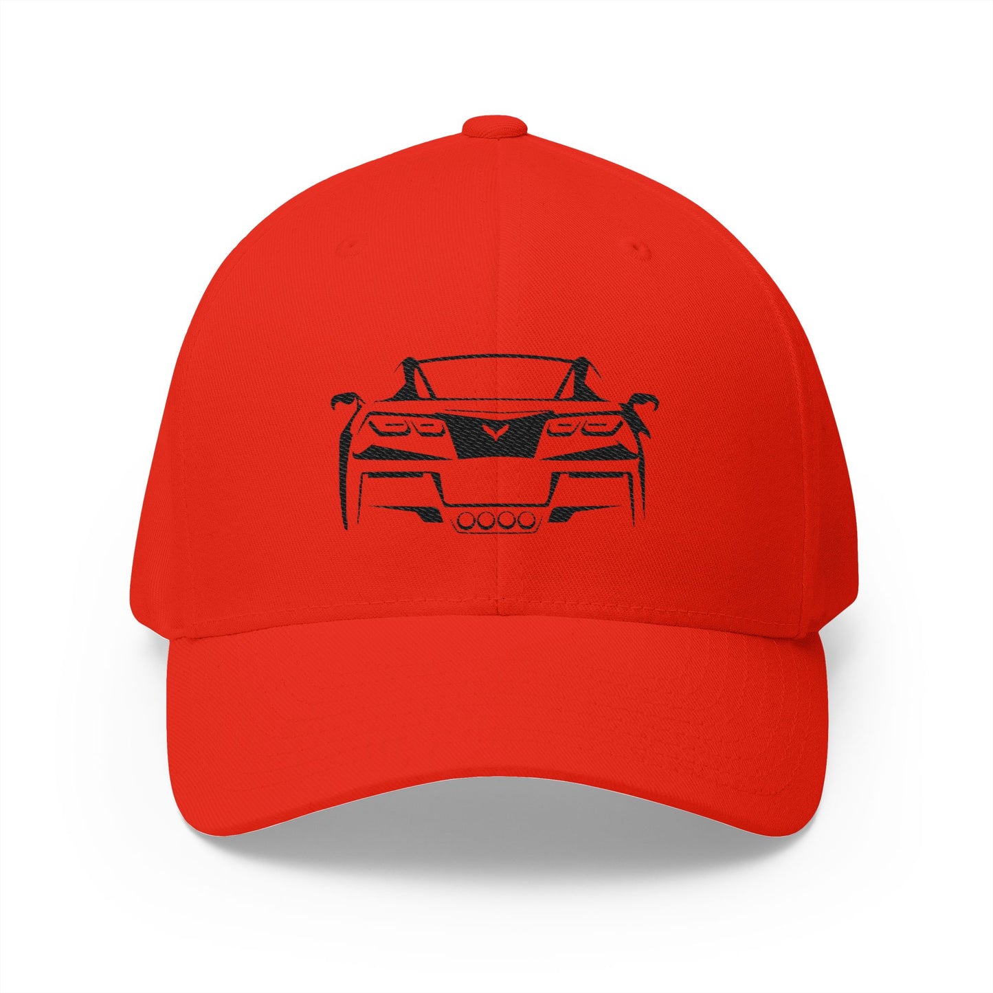 Corvette C7 Custom Silhouette Baseball Cap, Flexfit Hat, Stretchy Band, Black Hat, Corvette Gear, Embroidery