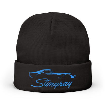 Corvette Blue Stingray C3 Embroidery Winter Beanie, Knitted Hat, Cozy Cap, Outdoor Accessory, Unisex, Gift for Him, Gift for Her