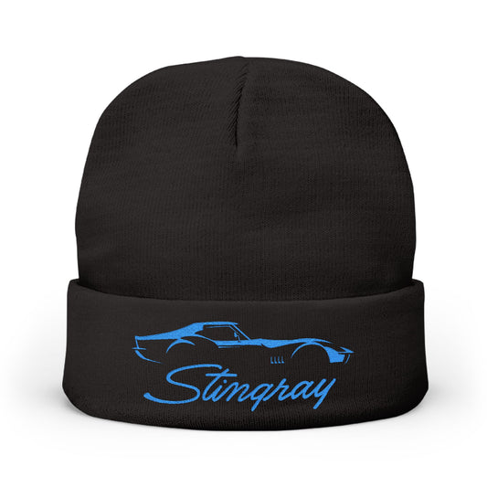 Corvette Blue Stingray C3 Embroidery Winter Beanie, Knitted Hat, Cozy Cap, Outdoor Accessory, Unisex, Gift for Him, Gift for Her