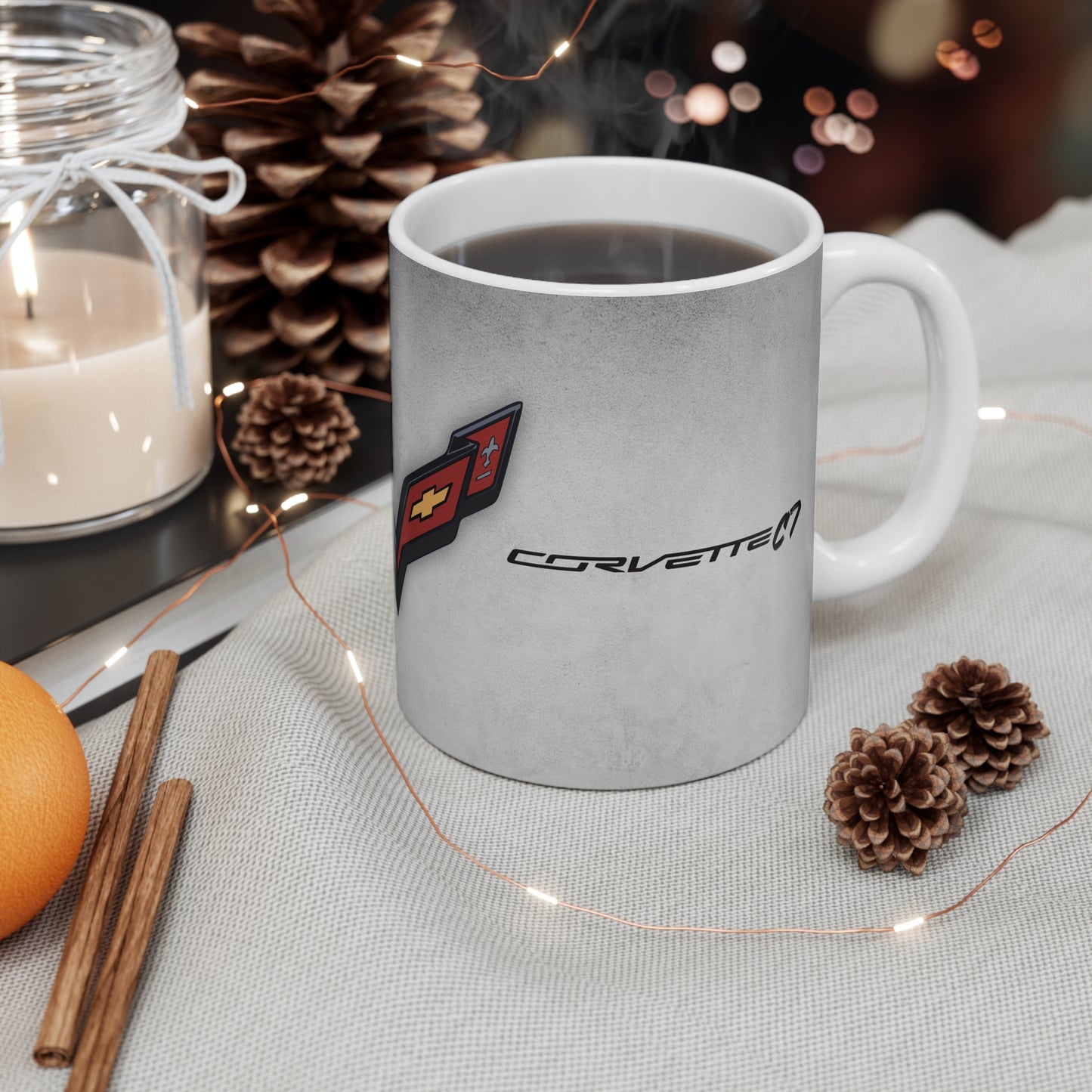Corvette Coffee Mug - Corvette Ceramic Mug - 11oz. Coffee Mug - Chevy Corvette Mug - Microwave-Safe - Gift for Car Enthusiasts - C7 Logo
