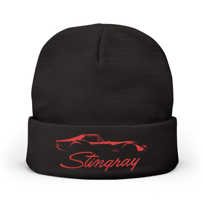 Corvette Red Stingray C3 Embroidery Winter Beanie, Knitted Hat, Cozy Cap, Outdoor Accessory, Unisex, Gift for Him, Gift for Her