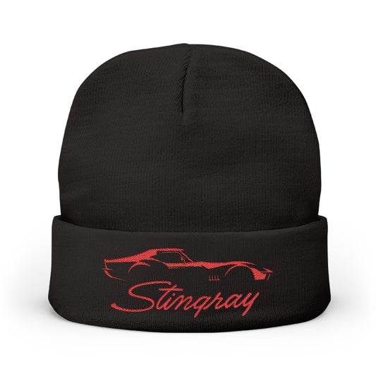 Corvette Red Stingray C3 Embroidery Winter Beanie, Knitted Hat, Cozy Cap, Outdoor Accessory, Unisex, Gift for Him, Gift for Her