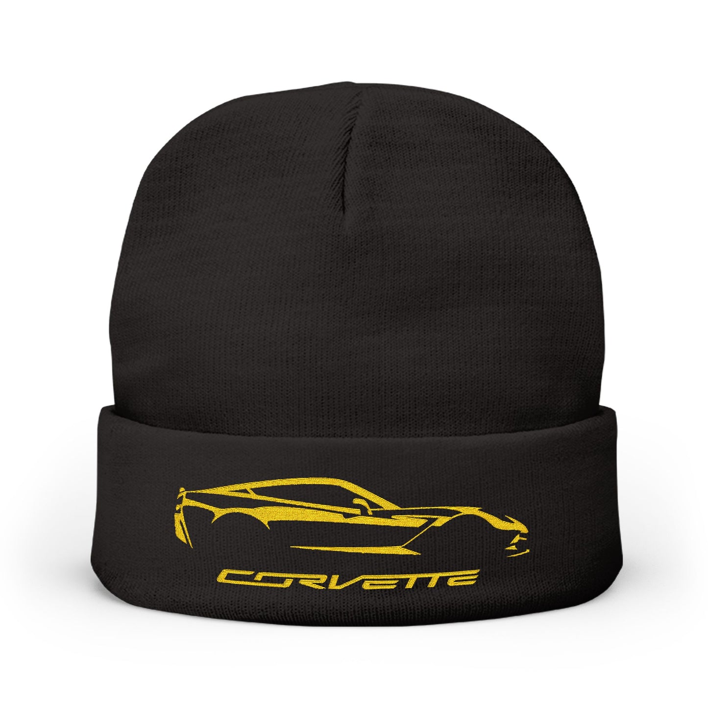 Corvette Yellow C7 Embroidery Winter Beanie, Knitted Hat, Cozy Cap, Outdoor Accessory, Unisex, Gift for Him, Gift for Her