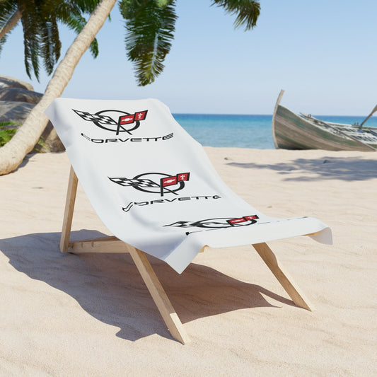 Corvette Beach Towel, C5 Corvette Gifts, Car Enthusiast Towel, Quick-Dry Towel, Corvette Logo, White Towel, Car Guy Gifts