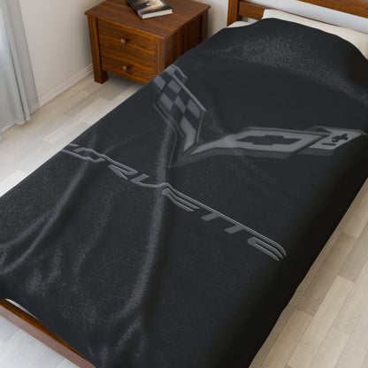 Corvette Blackout Blanket, C7 Corvette Gifts, Soft Blankets, Corvette Logo, Velveteen Blanket, Car Guy Gifts, Car Girl Gifts