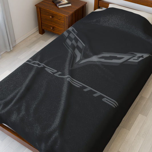 Corvette Blackout Blanket, C7 Corvette Gifts, Soft Blankets, Corvette Logo, Velveteen Blanket, Car Guy Gifts, Car Girl Gifts