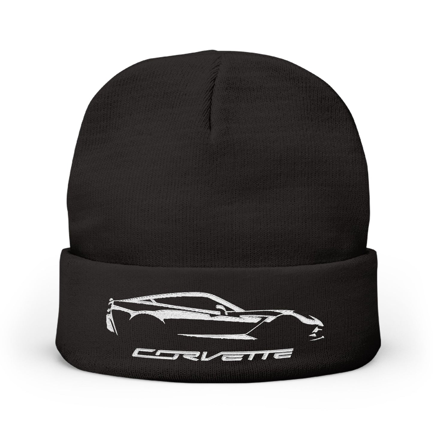 Corvette White C7 Embroidery Winter Beanie, Knitted Hat, Cozy Cap, Outdoor Accessory, Unisex, Gift for Him, Gift for Her