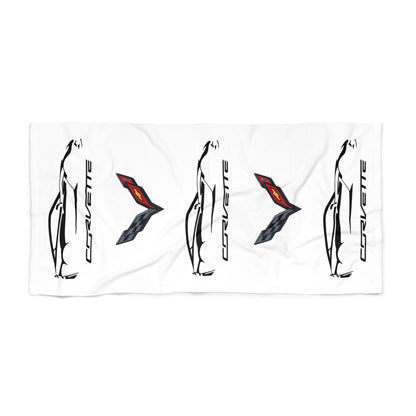Corvette C7 Custom Illustrated Beach Towel, Corvette Gift, Car Enthusiast Towel, Quick-Dry Towel, Corvette Logo, Shower Towel, Car Guy Gifts