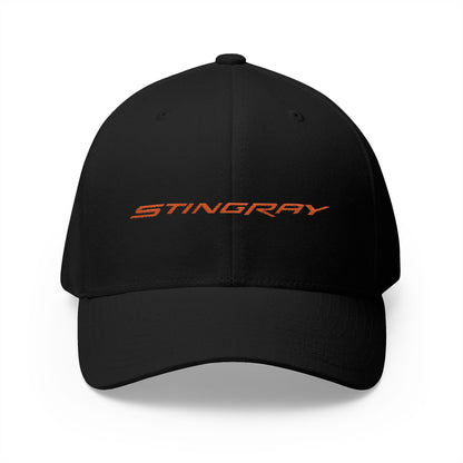 Corvette Stingray Logo Baseball Cap, Flexfit Hat, Stretchy Band, Black Hat, Corvette Gear, Embroidery