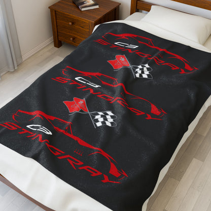 Corvette C3 Stingray Black Blanket, Stingray Corvette Gifts, Soft Blankets, Corvette Logo, Velveteen Blanket, Car Guy Gifts, Car Girl Gifts