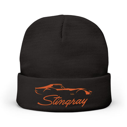 Corvette Orange Stingray C3 Embroidery Winter Beanie, Knitted Hat, Cozy Cap, Outdoor Accessory, Unisex, Gift for Him, Gift for Her