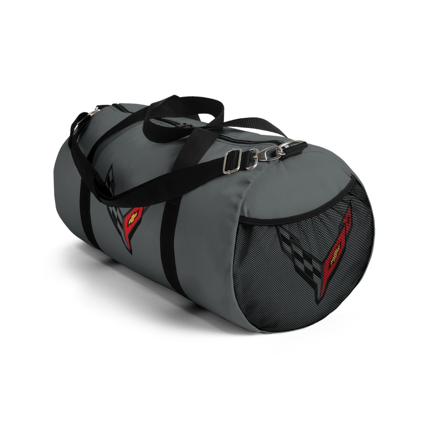 Grey Corvette Duffel Bag, C8 Logo, Gym Bag, Travel Bag, Gifts for Car Guys, Gifts for Car Girls, Corvette Merch, Overnight Duffel