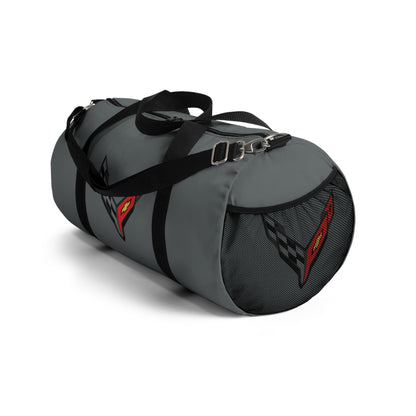 Grey Corvette Duffel Bag, C8 Logo, Gym Bag, Travel Bag, Gifts for Car Guys, Gifts for Car Girls, Corvette Merch, Overnight Duffel