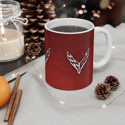 Corvette Coffee Mug - Corvette Ceramic Mug - 11oz. Coffee Mug - Chevy Corvette Mug - Microwave-Safe - Gift for Car Enthusiasts - C8 Logo