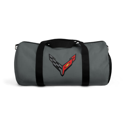 Grey Corvette Duffel Bag, C8 Logo, Gym Bag, Travel Bag, Gifts for Car Guys, Gifts for Car Girls, Corvette Merch, Overnight Duffel