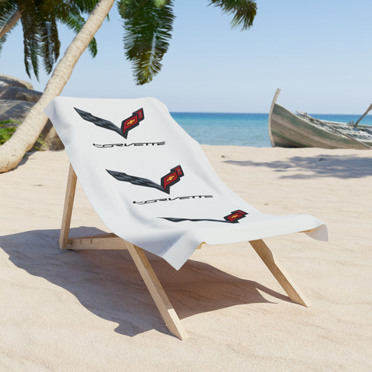 Corvette Beach Towel, C7 Corvette Gifts, Car Enthusiast Towel, Quick-Dry Towel, Corvette Logo, White Towel, Car Guy Gifts