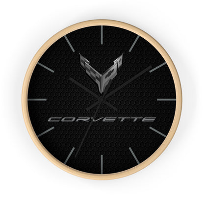 Corvette C8 Wall Clock, Racing Home Decor, Gift for Him, Man Cave Clock, Corvette Merchandise, Mancave Gift, Blackout Style