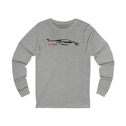 Unisex Corvette C8 Silhouette Long Sleeve Tee, Graphic T-Shirt, Gift for Him, Gift for Her, Bella+Canvas, Soft Shirt