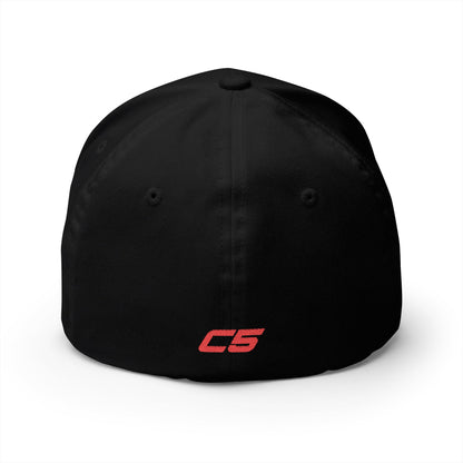 Corvette C5 Red Logo Baseball Cap, Flexfit Hat, Stretchy Band, Black Hat, Corvette Gear, Embroidery