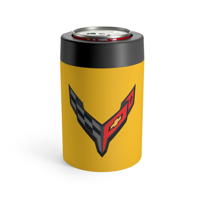 Corvette C8 Yellow Can Coozie for Fans, Beer and Soda Holder, Drink Insulator, Gift for Car Enthusiasts, Racing Events, Tailgating, C8 Logo