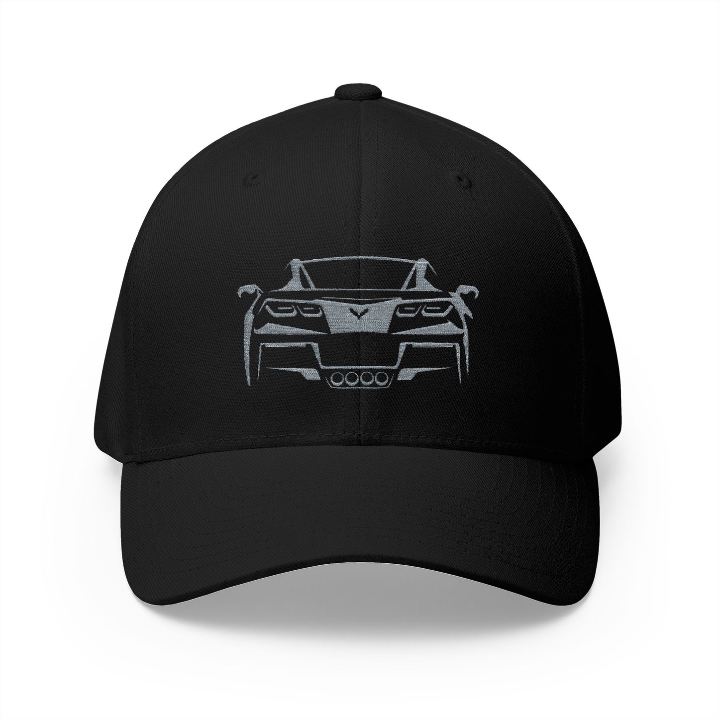 Corvette C7 Custom Silhouette Baseball Cap, Flexfit Hat, Stretchy Band, Black Hat, Corvette Gear, Embroidery