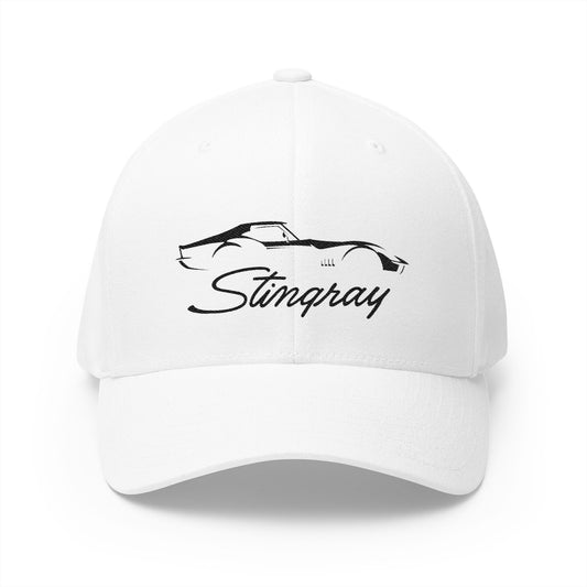 Corvette C3 Stingray Custom Silhouette Baseball Cap, Flexfit® Hat, Stretchy Band, Black Hat, Corvette Gear, Embroidery