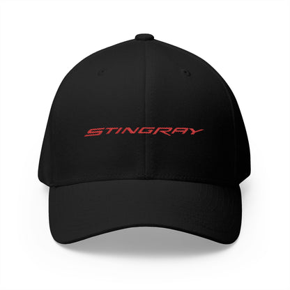 Corvette Stingray Logo Baseball Cap, Flexfit Hat, Stretchy Band, Black Hat, Corvette Gear, Embroidery