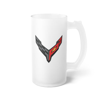 Corvette Beer Mug, Frosted 16oz. Glass, C8 Logo, Gifts for Car Guys, Gifts for Car Girls, Bar Accessories, Corvette Merchandise