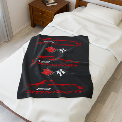 Corvette C3 Stingray Black Blanket, Stingray Corvette Gifts, Soft Blankets, Corvette Logo, Velveteen Blanket, Car Guy Gifts, Car Girl Gifts
