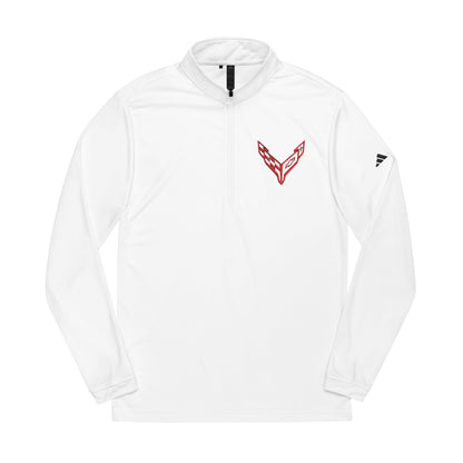 Adidas® Quarter-Zip Corvette C8 Pullover, Athletic Wear, Gym Lovers, Gifts for Him/Her, Casual Wear, Long Sleeve, Red Corvette Logo