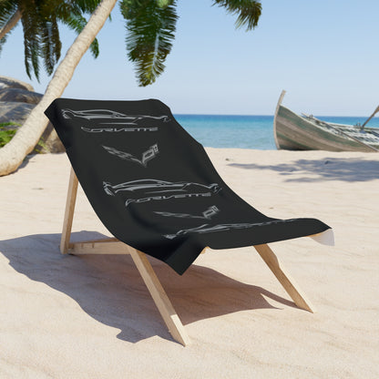 Corvette C7 Custom Illustrated Beach Towel, Corvette Gift, Car Enthusiast Towel, Quick-Dry Towel, Corvette Logo, Shower Towel, Car Guy Gifts