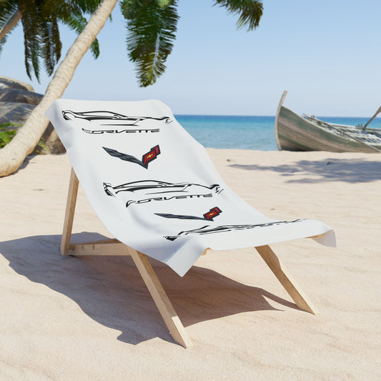 Corvette C7 Custom Illustrated Beach Towel, Corvette Gift, Car Enthusiast Towel, Quick-Dry Towel, Corvette Logo, Shower Towel, Car Guy Gifts