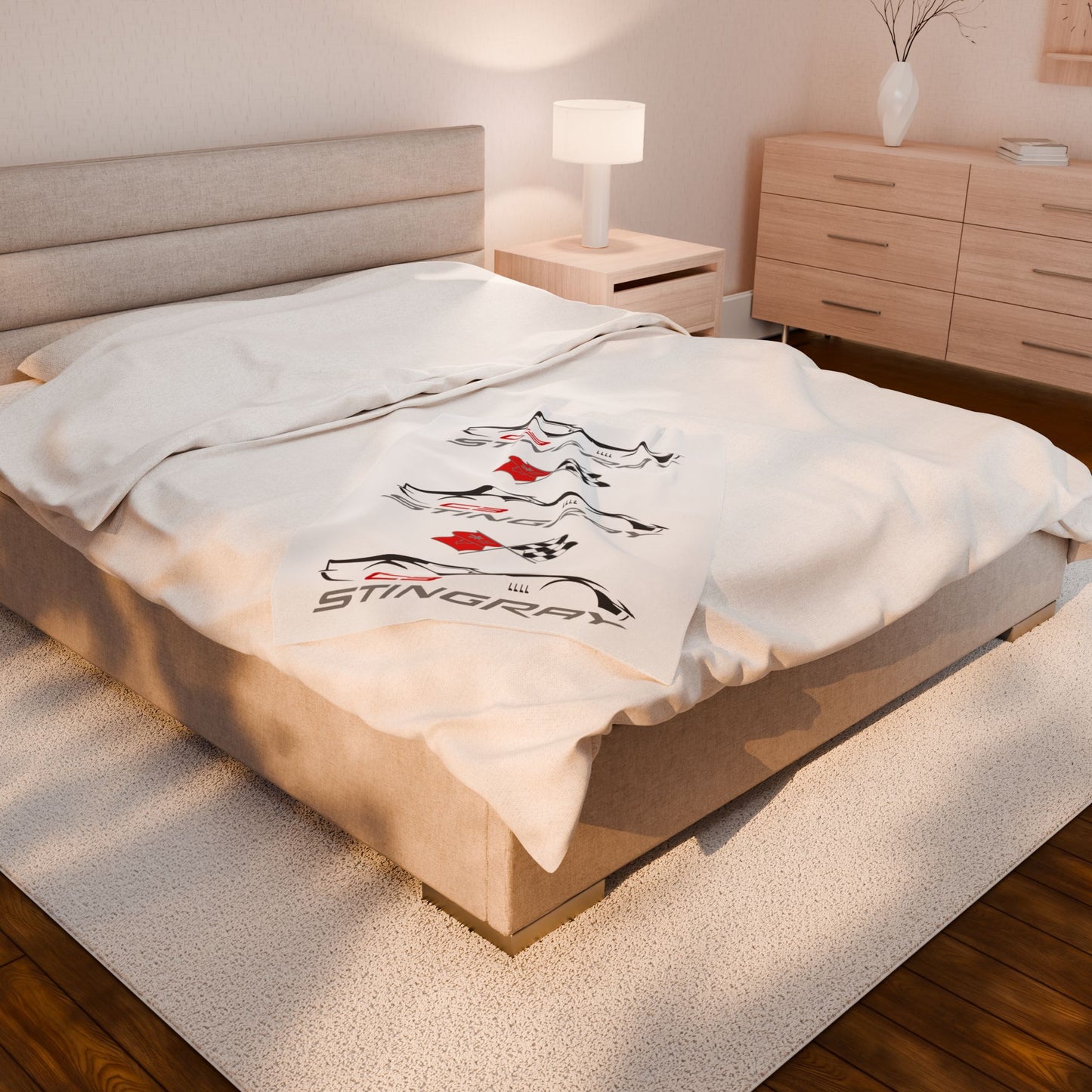 Corvette C3 Stingray White Blanket, Stingray Corvette Gifts, Soft Blankets, Corvette Logo, Velveteen Blanket, Car Guy Gifts, Car Girl Gifts