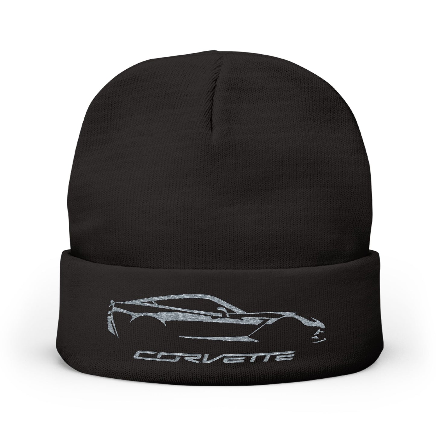 Corvette Grey C7 Embroidery Winter Beanie, Knitted Hat, Cozy Cap, Outdoor Accessory, Unisex, Gift for Him, Gift for Her