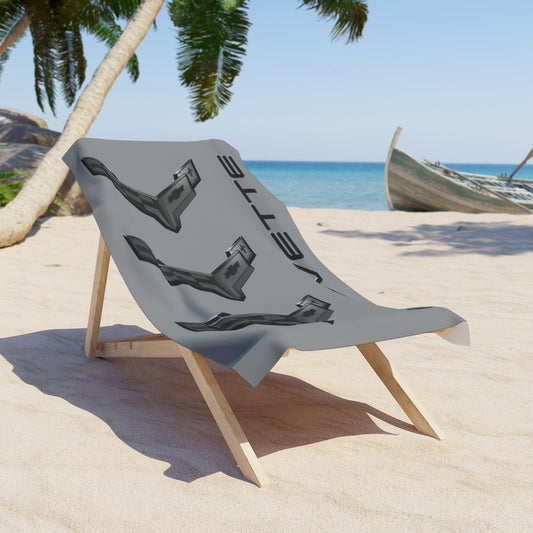 Corvette Blackout C8 Beach Towel, C8 Corvette Gifts, Car Enthusiast Towel, Quick-Dry Towel, Corvette Logo, White Towel, Car Guy Gifts
