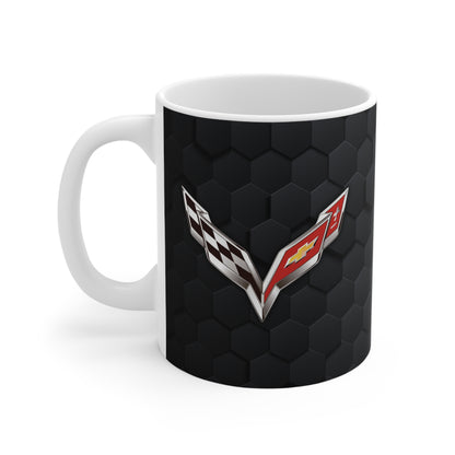 Corvette Coffee Mug - Corvette Ceramic Mug - 11oz. Coffee Mug - Chevy Corvette Mug - Microwave-Safe - Gift for Car Enthusiasts - C7 Logo