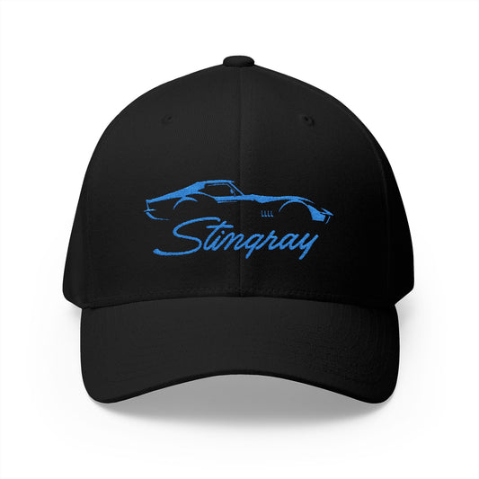 Corvette C3 Stingray Custom Silhouette Baseball Cap, Flexfit® Hat, Stretchy Band, Black Hat, Corvette Gear, Embroidery