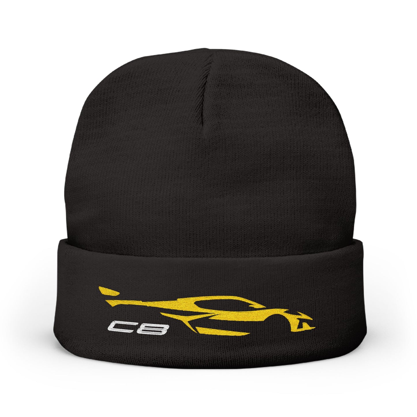 Corvette Yellow C8 Embroidery Winter Beanie, Knitted Hat, Cozy Cap, Outdoor Accessory, Unisex, Gift for Him, Gift for Her