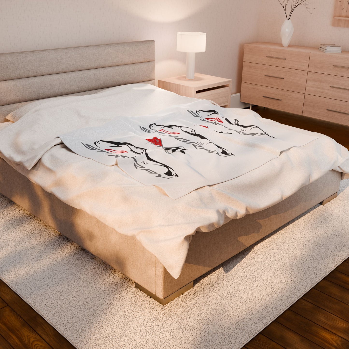 Corvette C3 Stingray White Blanket, Stingray Corvette Gifts, Soft Blankets, Corvette Logo, Velveteen Blanket, Car Guy Gifts, Car Girl Gifts