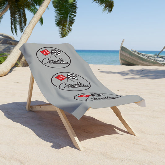 Corvette Beach Towel, C2 Corvette Gifts, Car Enthusiast Towel, Quick-Dry Towel, Corvette Logo, White Towel, Car Guy Gifts