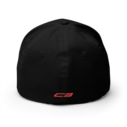 Corvette C3 Stingray Custom Silhouette Baseball Cap, Red Graphic, Flexfit® Hat, Stretchy Band, Black Hat, Corvette Gear, Embroidery